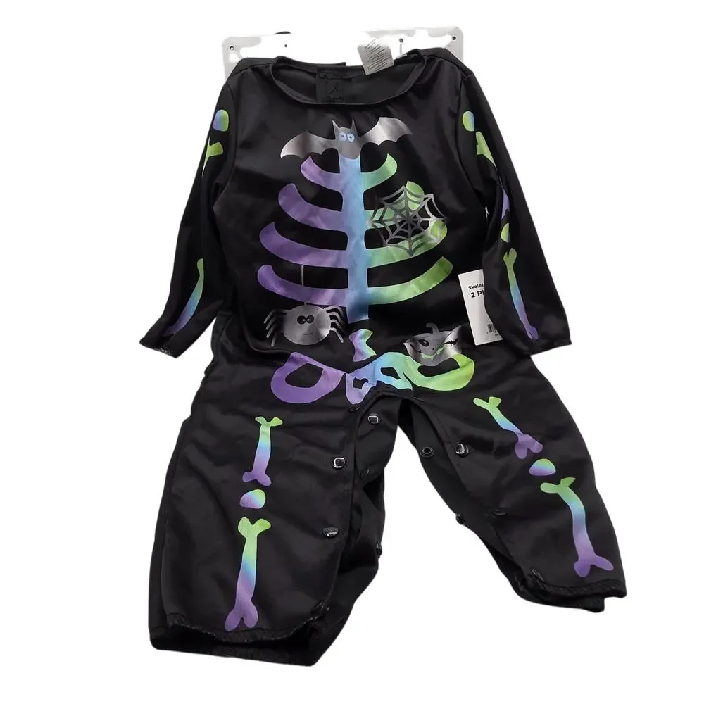 Way to Celebrate Infant Skeleton Jumpsuit Halloween Costume Colorful Hat 0-6M
